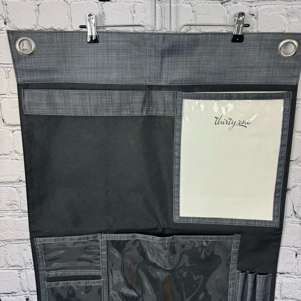 Thirty-One Hang Up Family Home Wall Organizer Pockets Black & Gray 41